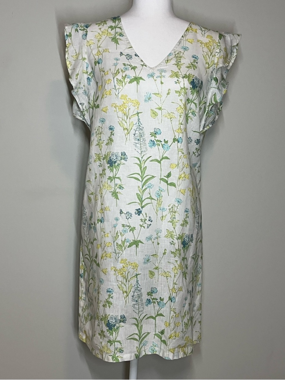 LAURA ASHLEY SHIFT DRESS 100% LINEN FLORAL PRINTWOMEN’S SIZE LARGE